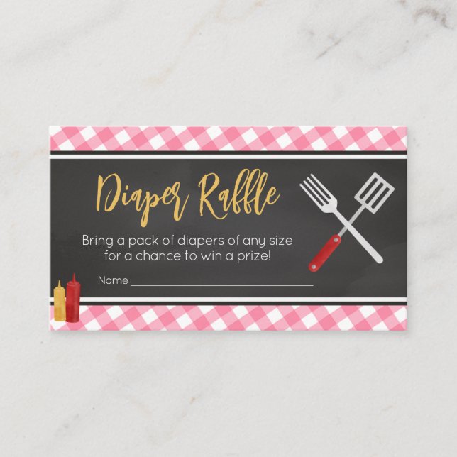 Carte D'accompagnement Baby shower BBQ rose En vichy Déchets (Devant)