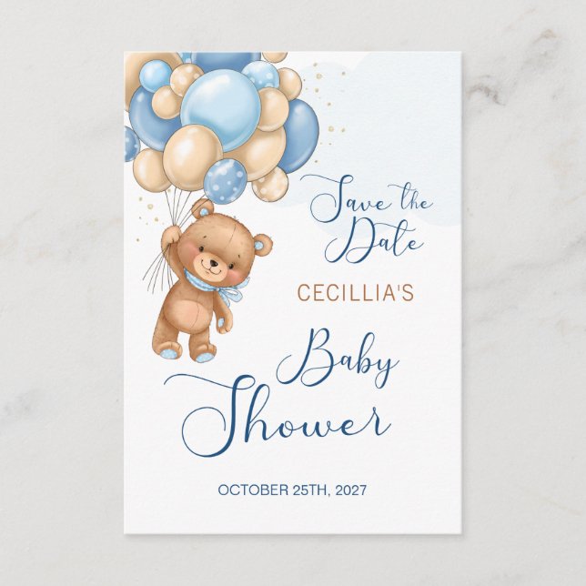 Carte D'accompagnement Baby shower Bear Balloons Enregistrer la date (Devant)
