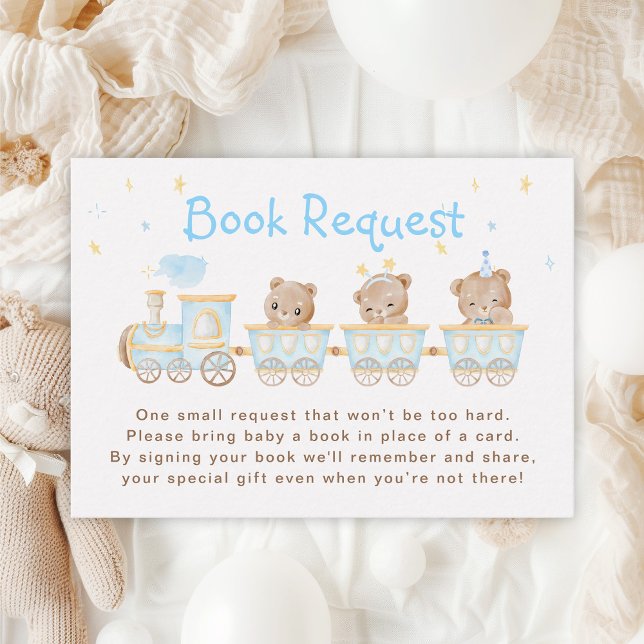 Carte D'accompagnement Baby shower Bear Blue Train Demande de réservation (Créateur téléchargé)