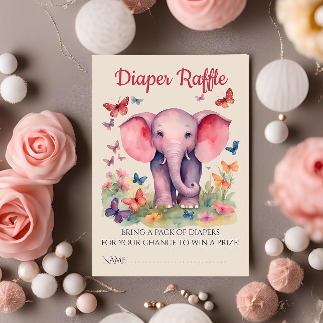 Carte D'accompagnement Baby shower bébé éléphant Raffle de couche (Créateur téléchargé)