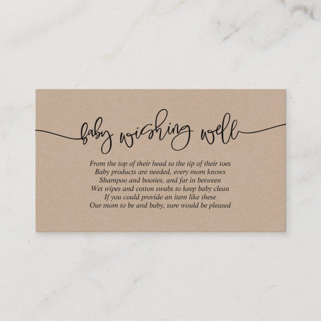 Carte D'accompagnement Baby shower, Bien Envie, Script Kraft Créatif (Devant)