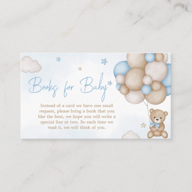 Carte D'accompagnement Baby shower Bleu Bear Balloon Livres pour bébé (Devant)