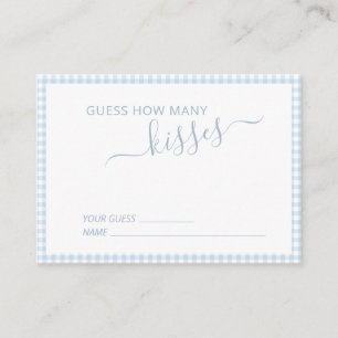 Carte D'accompagnement Baby-Shower Bleu Blanc Gingham Combien de Bisous