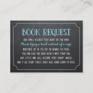 Carte D'accompagnement Baby shower bleu Demande de livre, Apporter un liv