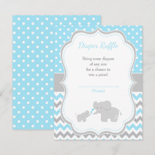 Carte D'accompagnement Baby shower bleu et gris éléphant