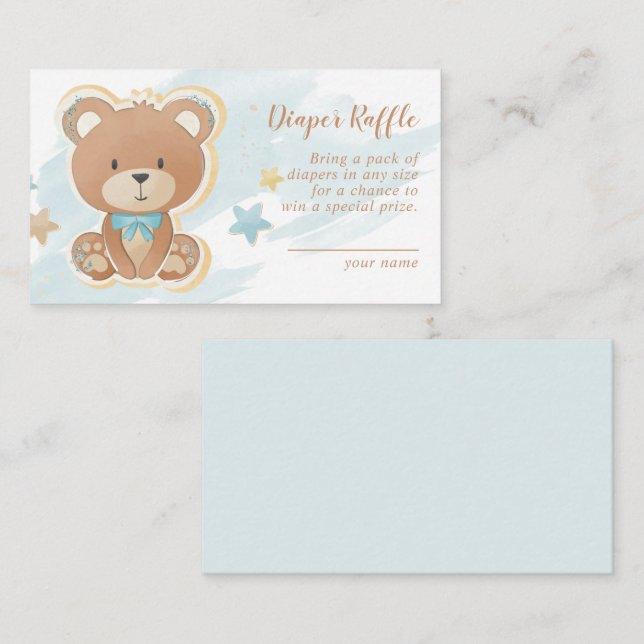 Carte D'accompagnement Baby shower Bleu Teddy Bear Raffin (Devant / Derrière)