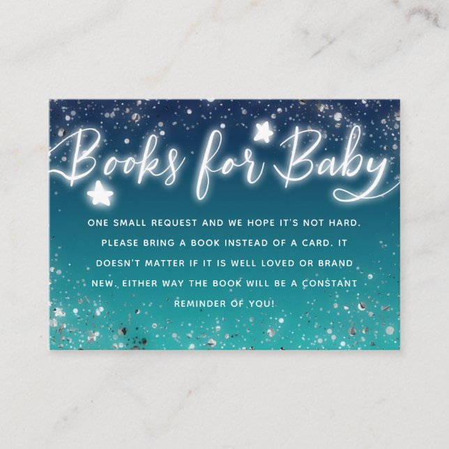 Carte D'accompagnement Baby shower bleu Twinkle Little Stars Demande (Devant)