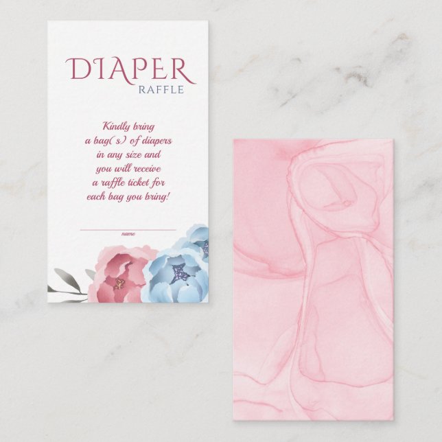 Carte D'accompagnement Baby shower Blue Blush rose Fleur Déchets Raffin (Devant / Derrière)