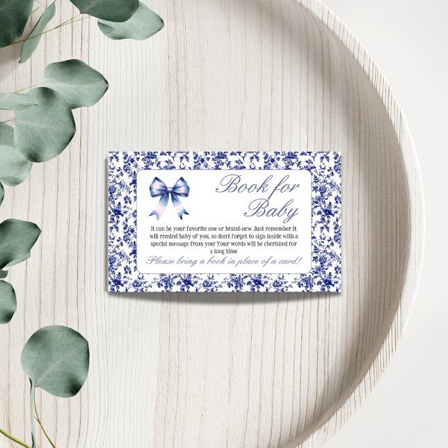Carte D'accompagnement Baby shower Blue Toile de Jouy Bow Demande de rése (Créateur téléchargé)