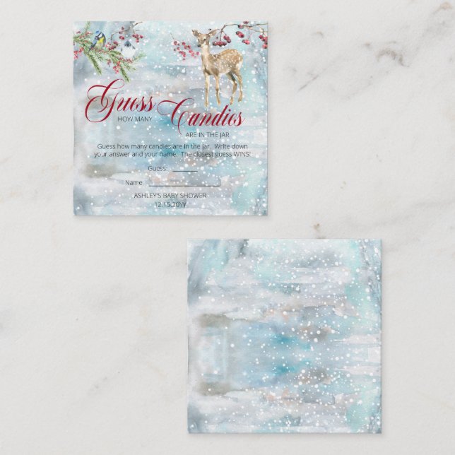 Carte D'accompagnement Baby shower Bois Bois Guess Candies en Jar Game (Devant / Derrière)