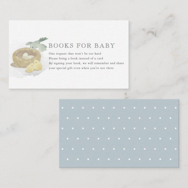 Carte D'accompagnement Baby shower Boy Bleu Nid d'oiseau Demande de réser (Devant / Derrière)