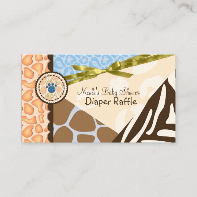 Carte D'accompagnement Baby shower Boys Blue Safari Imprimer Déchets Raff (Devant)