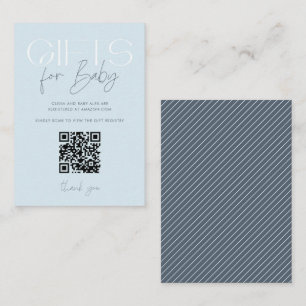 Carte D'accompagnement Baby shower cadeau bleu élégant moderne QR Code