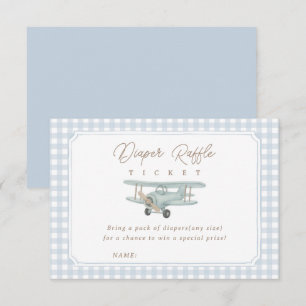 Carte D'accompagnement Baby Shower Cadeau Couches Gingham Bleu Avion