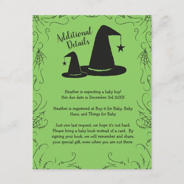 Carte D'accompagnement Baby shower Casquette sorcière Halloween (Devant)