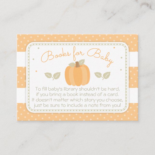 Carte D'accompagnement Baby shower citrouille Apportez un livre (Devant)