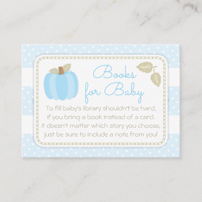 Carte D'accompagnement Baby shower Citrouille bleu Apportez un livre (Devant)