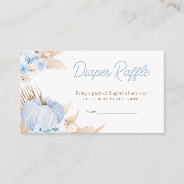Carte D'accompagnement Baby shower Citrouille bleu Boho Raffle de couche (Devant)