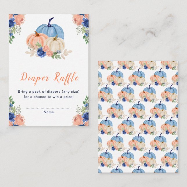 Carte D'accompagnement Baby shower Citrouille bleu et bleu marine (Devant / Derrière)