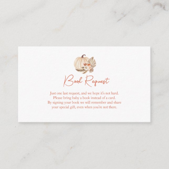 Carte D'accompagnement Baby shower Citrouille Boho | Livres pour bébé (Devant)