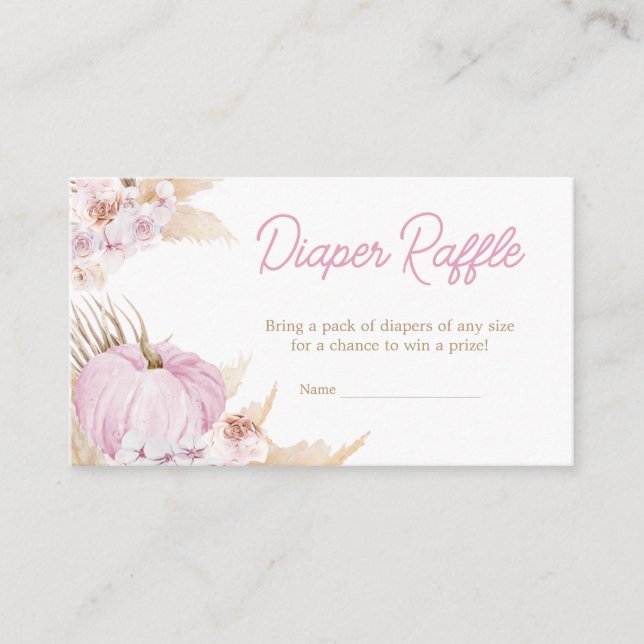 Carte D'accompagnement Baby shower Citrouille Boho rose Déchets Raffle (Devant)