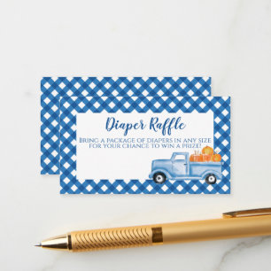 Carte D'accompagnement Baby Shower Citrouille camion à carreaux bleus Tir