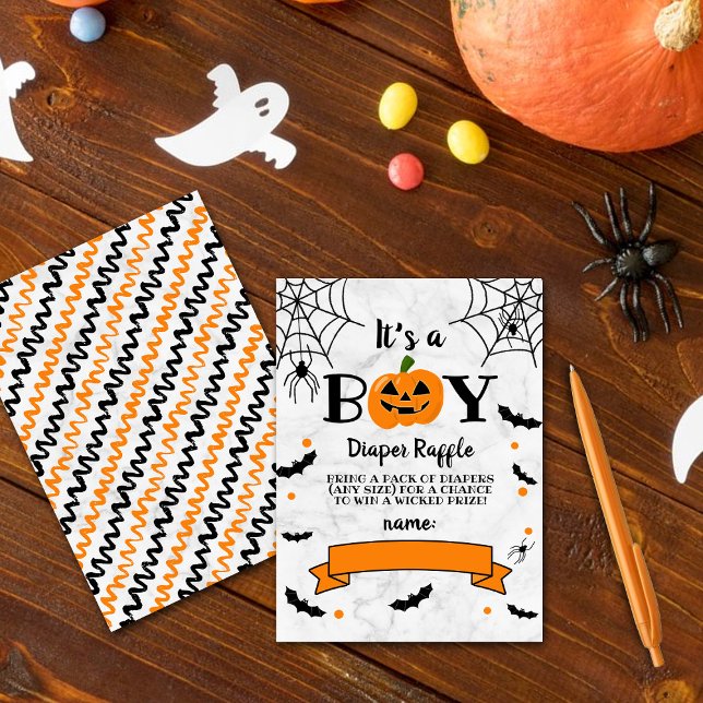 Carte D'accompagnement baby shower Citrouille d'Halloween "C'est un garço (Créateur téléchargé)