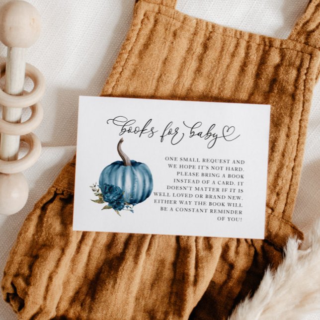 Carte D'accompagnement Baby shower Citrouille Fleur Bleu Demande de réser (Créateur téléchargé)