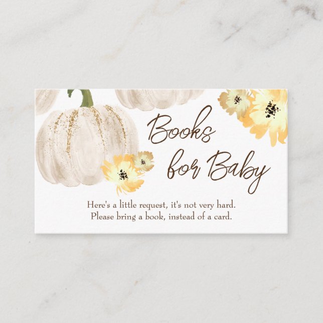Carte D'accompagnement Baby shower citrouille Livres pour la demande bébé (Devant)