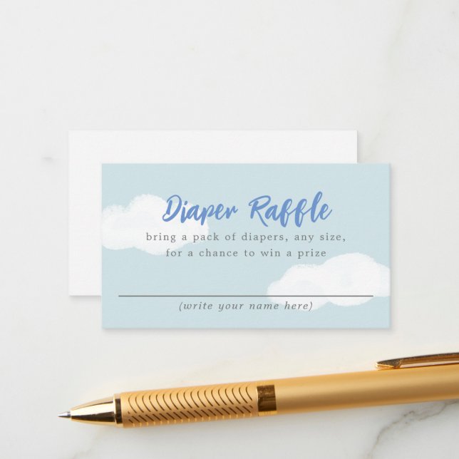 Carte D'accompagnement Baby shower Clouds Blue Sky Raffle (Devant/Arrière en situation)