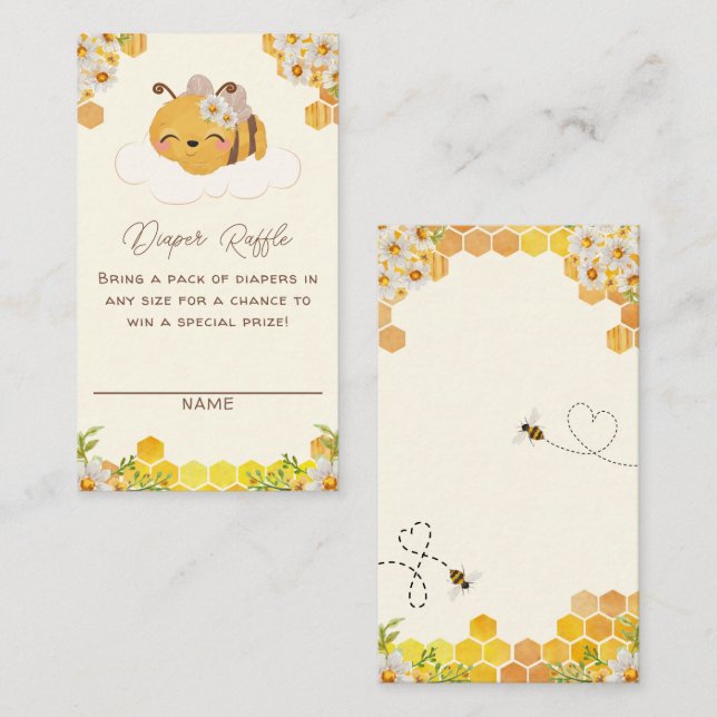 Carte D'accompagnement Baby shower d'abeilles Raffle Honeycombs Floral En (Devant / Derrière)