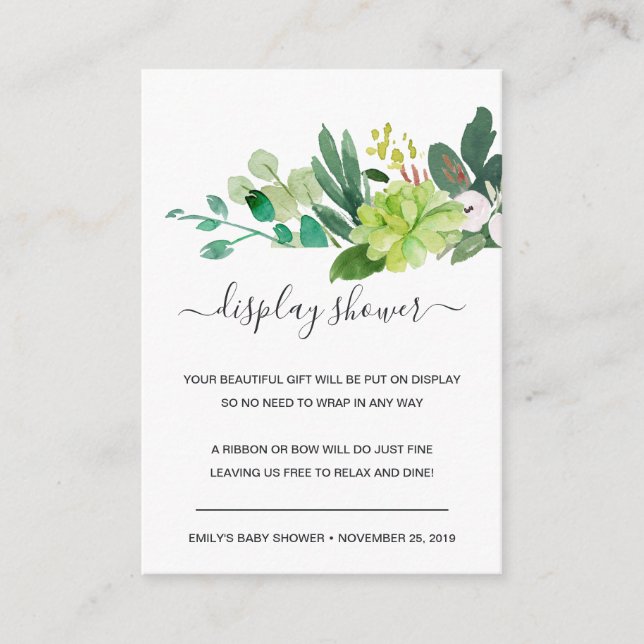CARTE D'ACCOMPAGNEMENT BABY SHOWER D'AFFICHAGE DE LA COULEUR D'EAU SUCCUL (Devant)