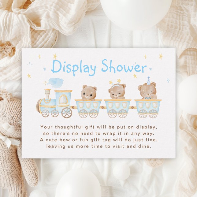 Carte D'accompagnement Baby shower d'affichage du train Bear Blue (Créateur téléchargé)