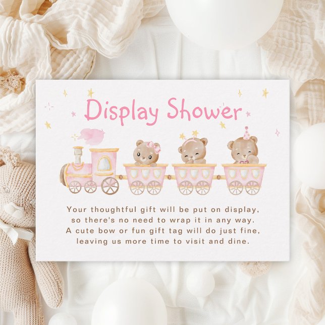 Carte D'accompagnement Baby shower d'affichage du train rose ours (Créateur téléchargé)