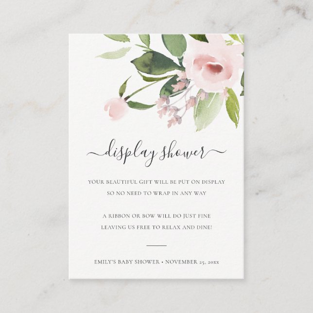 CARTE D'ACCOMPAGNEMENT BABY SHOWER D'AFFICHAGE FLORAL EN ROSE BLANC LAVÉ  (Devant)