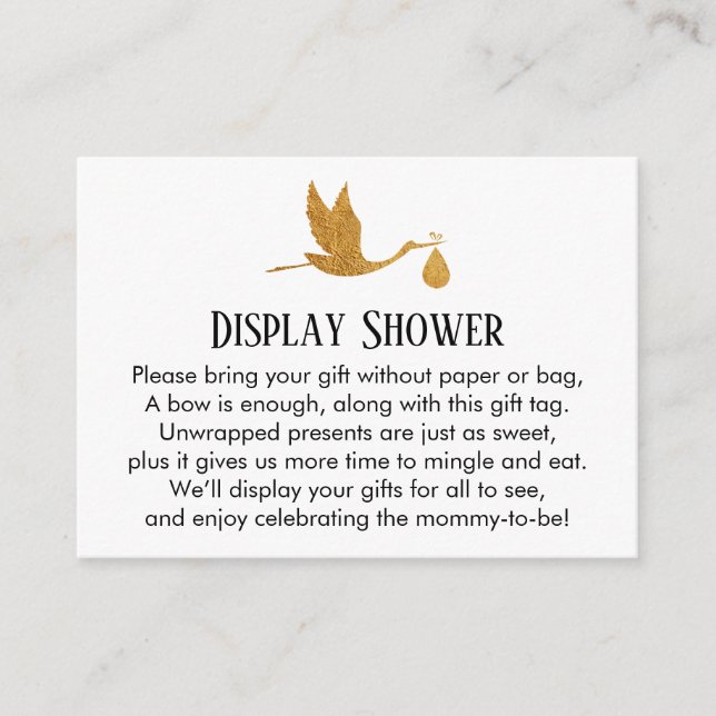 Carte D'accompagnement Baby shower d'affichage Gold Stork Insérer une car (Devant)