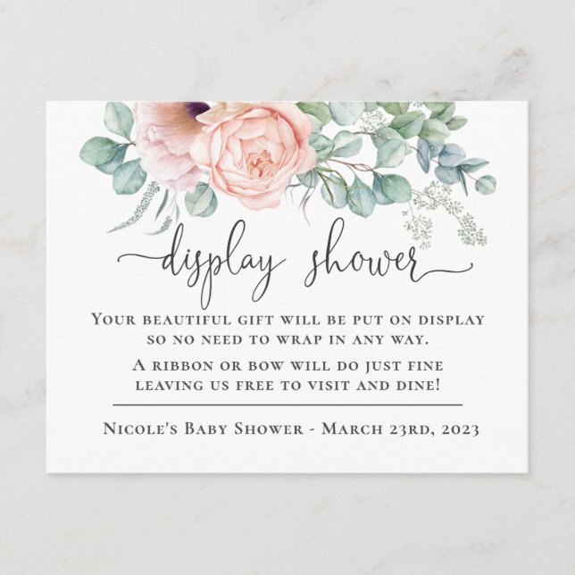Carte D'accompagnement Baby shower d'affichage rose pastel féminin (Devant)