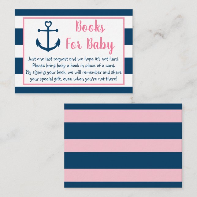 Carte D'accompagnement Baby shower d'Ancres nautiques de la Marine rose (Devant / Derrière)