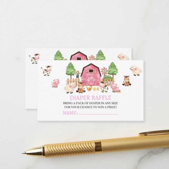 Carte D'accompagnement Baby shower d'animaux de ferme roses (Devant/Arrière en situation)