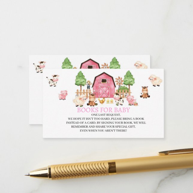 Carte D'accompagnement Baby shower d'animaux de ferme roses (Devant/Arrière en situation)