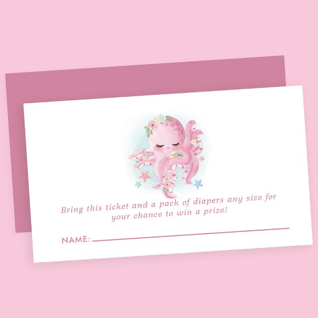 Carte D'accompagnement Baby shower d'aquarelle rose octopus Raffin de cou (Créateur téléchargé)