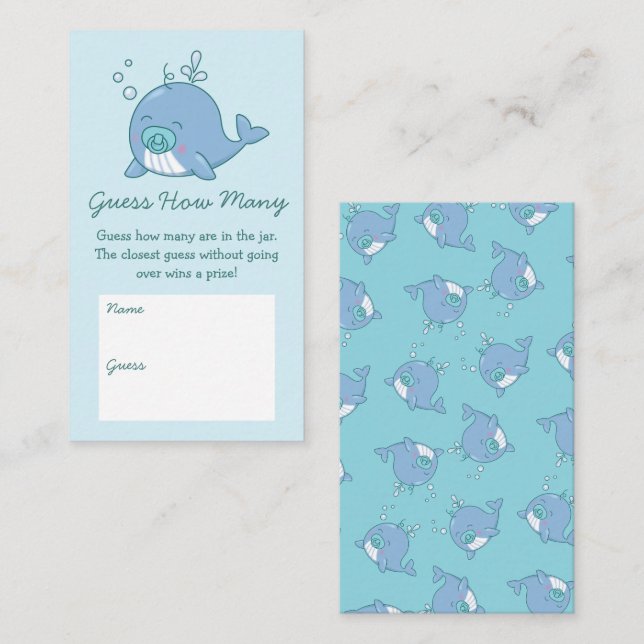 Carte D'accompagnement Baby shower De Baleine Mignonne Devinez Combien De (Devant / Derrière)