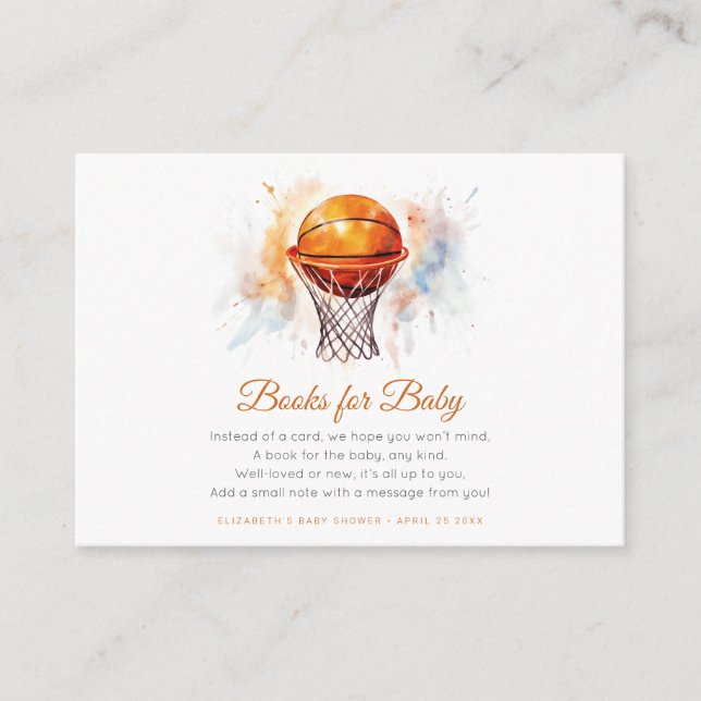 Carte D'accompagnement Baby shower de basket-ball aquarelle (Devant)
