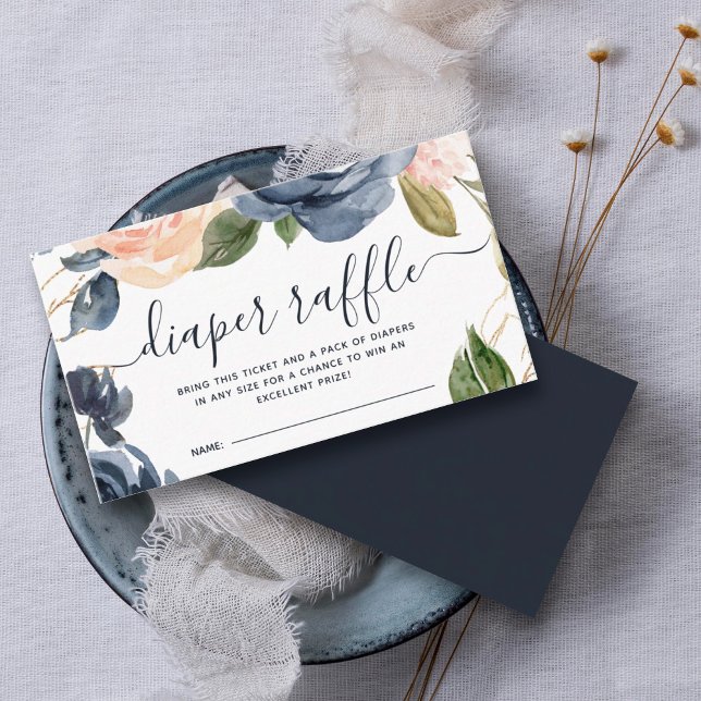 Carte D'accompagnement Baby shower de caleçon Marine rose Floral (A diaper raffle is in addition to a gift, guests bring a pack of diapers to enter to win a prize.)