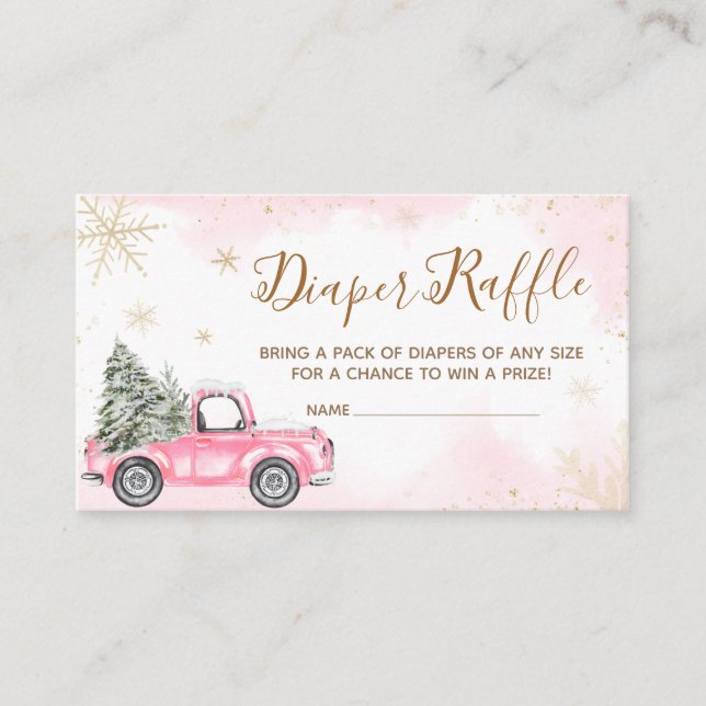 Carte D'accompagnement Baby shower de camion rose Hiver Raffin de couche (Devant)