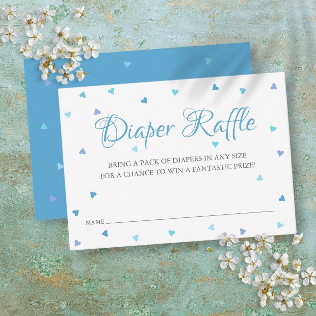 Carte D'accompagnement Baby shower de carafe bleu Coeurs (Blue Hearts Diaper Raffle Baby Shower Enclosure Card)