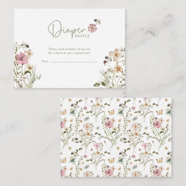 Carte D'accompagnement Baby shower de carafe Fleur sauvage abeille (Devant / Derrière)