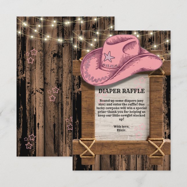 Carte D'accompagnement Baby shower de Casquette Russe Rose Cowgirl (Devant / Derrière)
