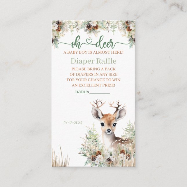 Carte D'accompagnement Baby shower de cerfs de bois, chapeau de couches (Devant)