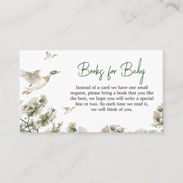 Carte D'accompagnement Baby shower de chasse au canard Livres pour bébé (Devant)